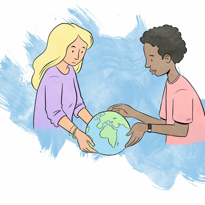 Titelbild der Unterrichtseinheit (Kinder tragen Erde)