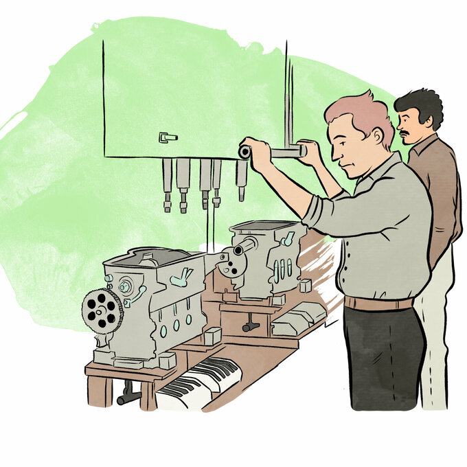 Titelbild der Unterrichtseinheit (Arbeiter an Maschine)